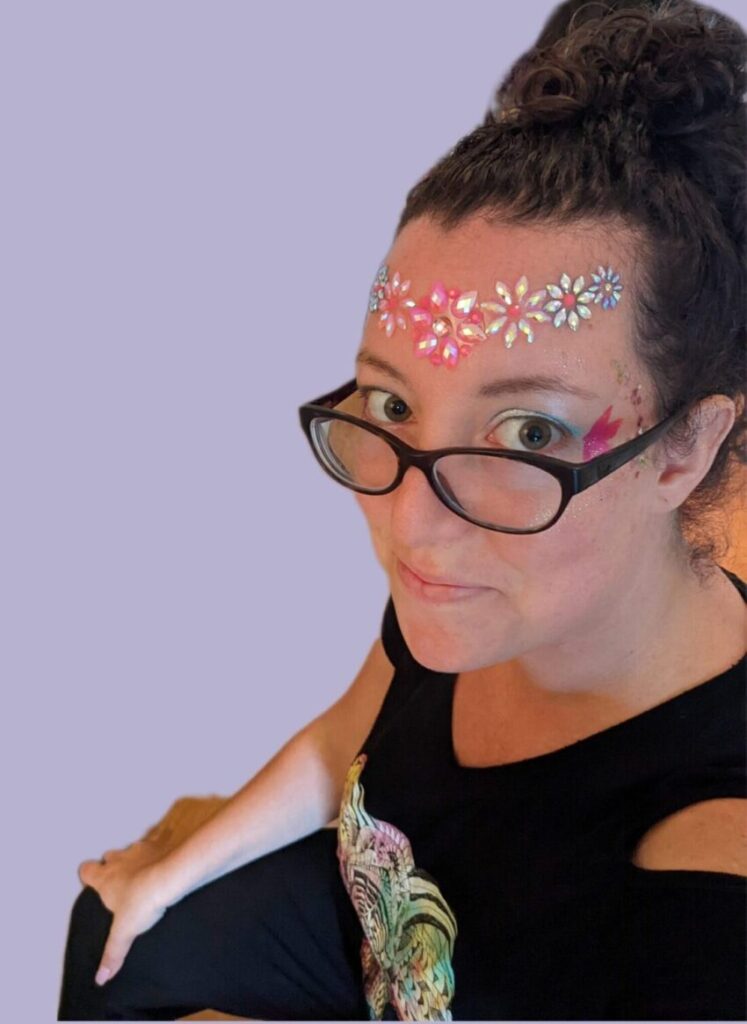 Uplevel Your Event with Paint + Pop's Luxury Packages: Photobooth, Glow Paint, & Premium Glitter Glam Bars 1 Gem face look adult hen Melbourne