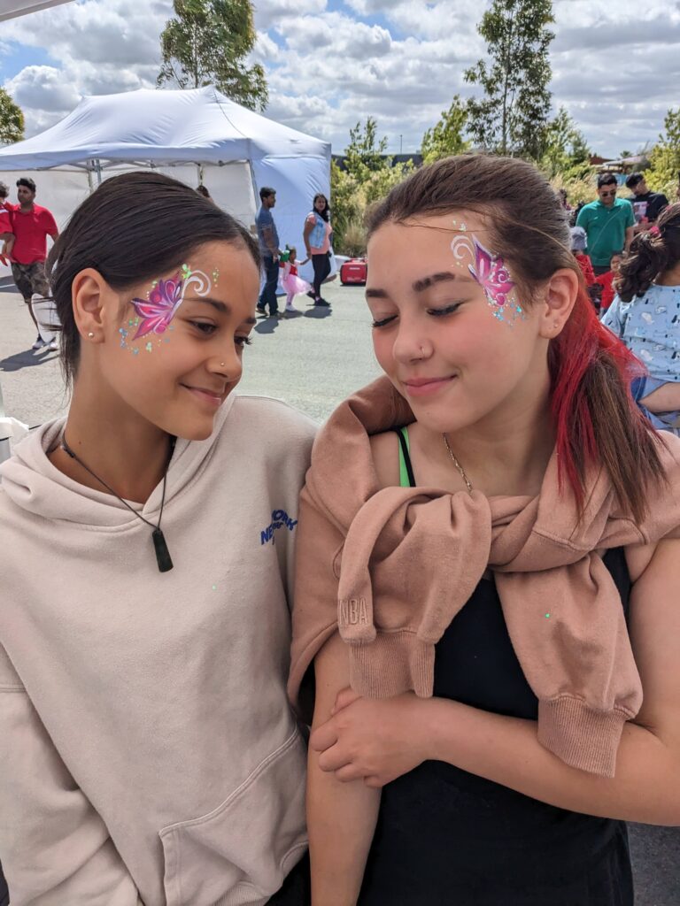 Melbourne's Favourite Party Entertainment: Paint + Pop Delights + Thrills - 5 Star Reviews 19 two butterfly girls large corporate face paint hire
Rainbow crown birthday girl face paint Melbourne
face face painting
best face painter melbourne
testimonial
five star review
happy customer
facial painting
face painting melbourne