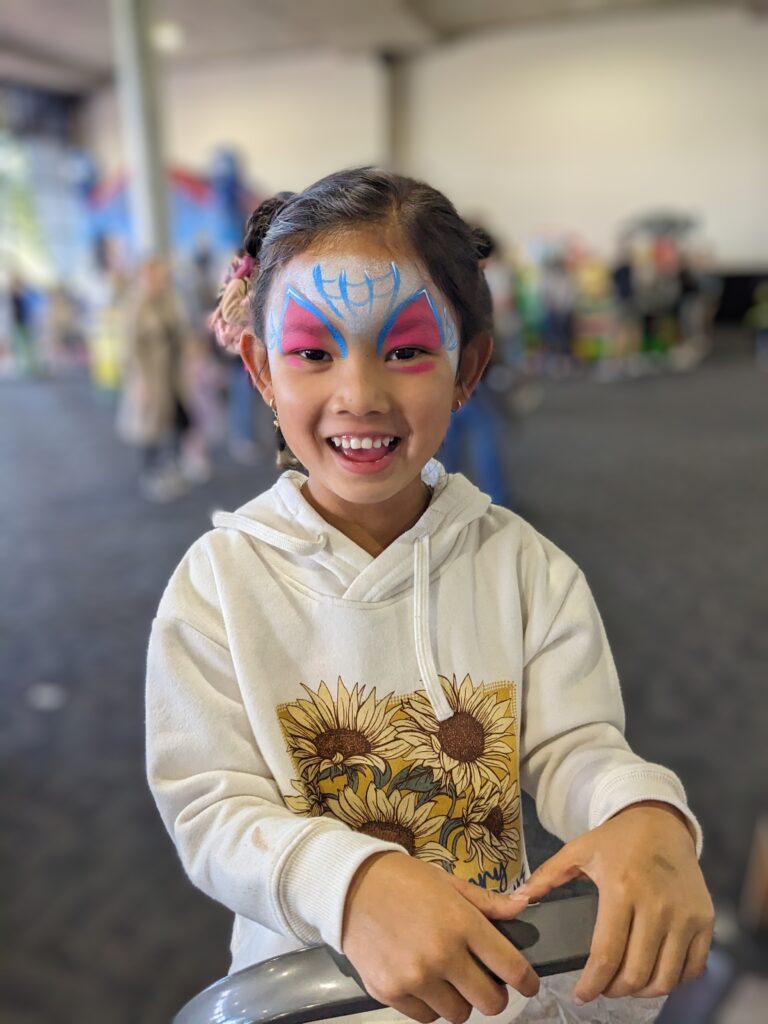 service area. face painter near me.  ghost spider face paint
Showgrounds face painter
Face painting at Melbourne Showgrounds
Melbourne zoo face painter