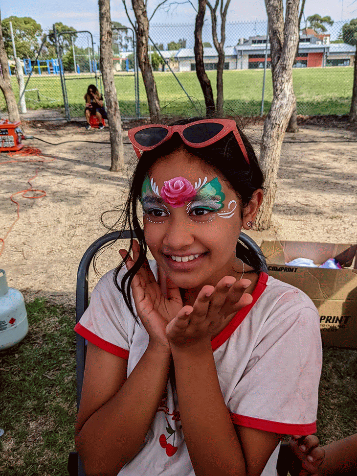 FAQs: More Information About Outstanding Experiences with Paint + Pop 1 faqs
happy girl rose face paint moving image melbourne outdoor face face painting
pay per face event
large event
face paint inspo
adult face painter
best face paint for adults