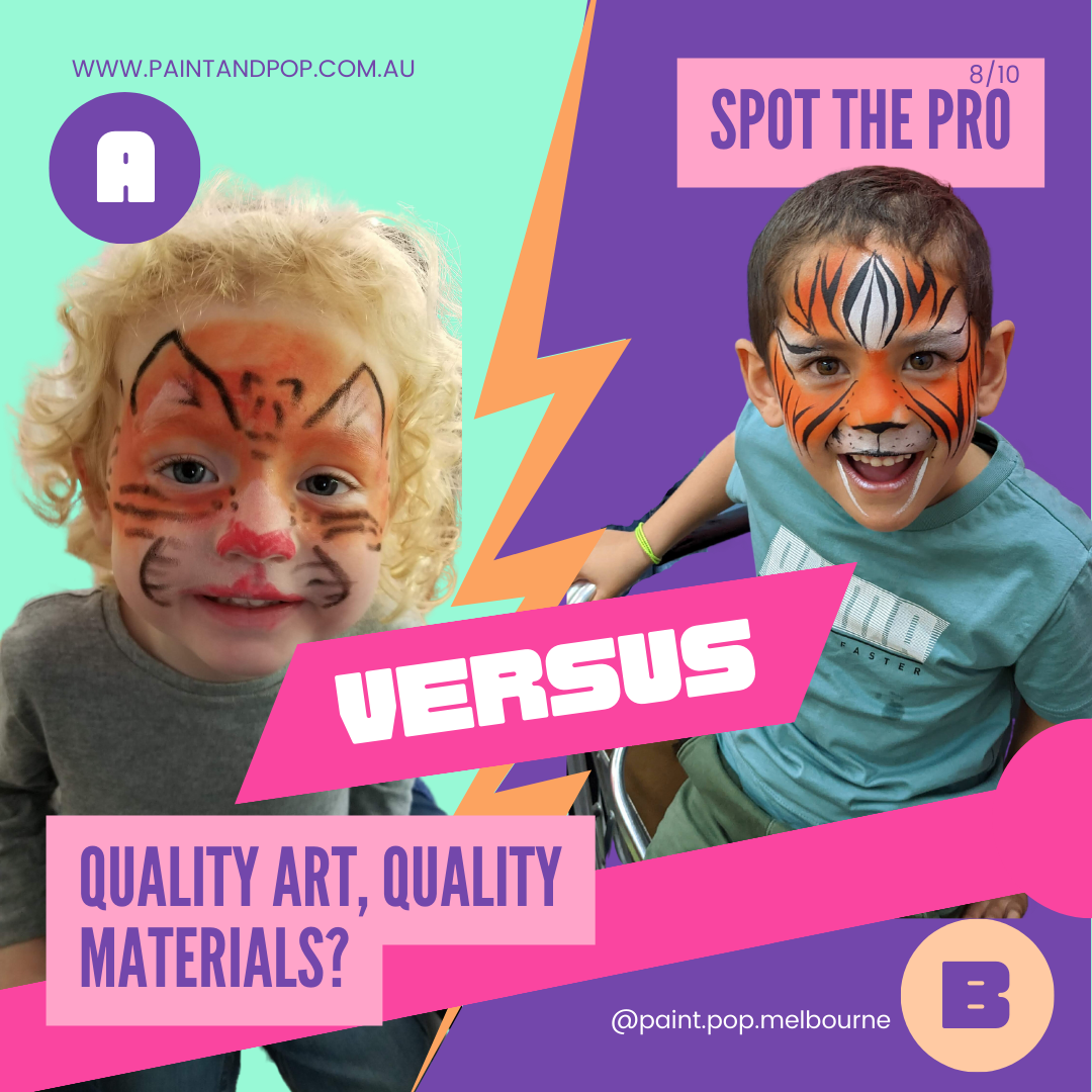 How do I find a face painter? versus: face painting tiger with inexpensive, toxic supplies vs face painting tiger with professional skills and paint. easy to compare and find the best. tiger face painting. cheap photo booth. affordable face painting